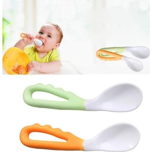 Child Feeding Spoon Curved Two-color Soup Newborn Tableware Pack 71840 Double Training Spoon Baby N9F9