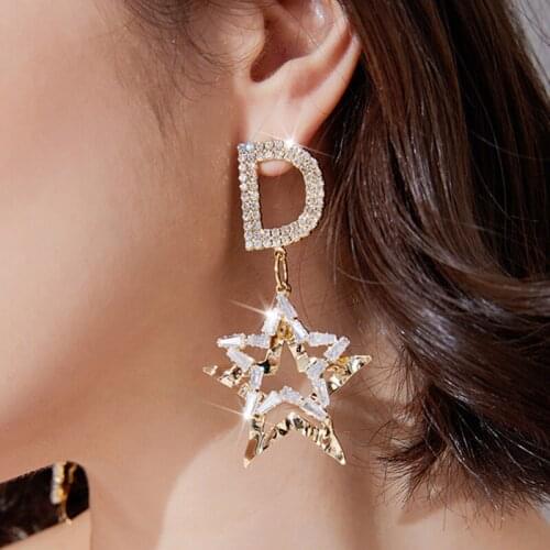 Luxury Brand Long Chain Letter D Hanging Earrings For Women Crystal Big Dangle Earring Wedding Jewelry Statement pendientes 2021