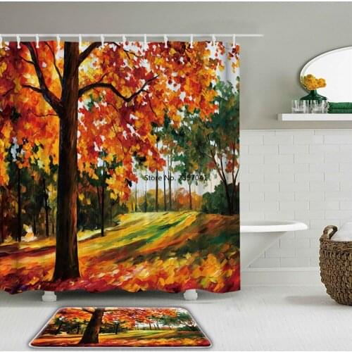 Oil Painting Shower Curtains Waterproof Bathroom Curtain Toilet Mat Non-Slip Rug Set Bathtub Decor landscape Shower Curtain