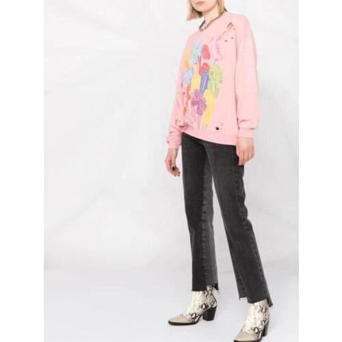 Trendy Women Hoodie 2021 Autumn and Winter Cotton Ripped Orange Pink All-match Lyocell Sweatshirts