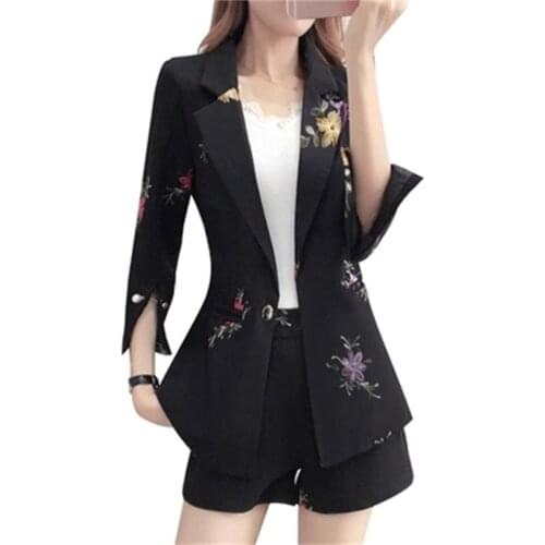 Fashion embroidered suit suit female summer New high-end Temperament leisure suit jacket + shorts two-piece suit women