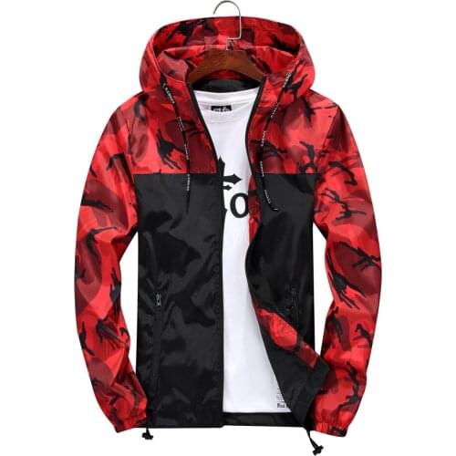 Men Bomber Jacket Thin Slim Long Sleeve Camouflage Military Jackets Hooded 2019 Windbreaker Zipper Outwear Army Brand Clothing