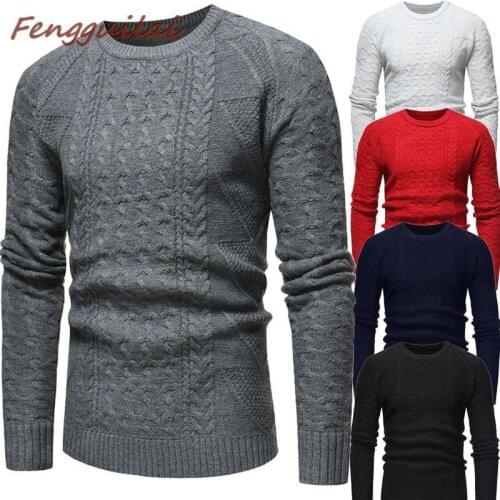 Spring Winter Men O Neck Casual Sweater Pullover Slim Warm Solid Jacquard Hedging British Mens Clothing Red White Black Gray