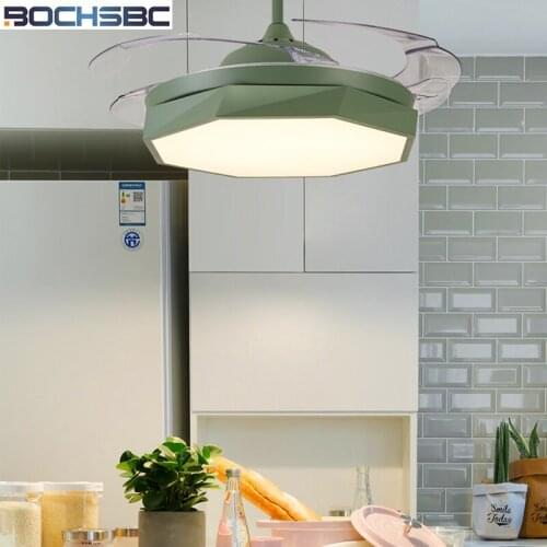BOCHSBC Invisible Plastic Ceiling Fan Lights For Dininig Room Bedroom Study Room Simple Modern Fan Hanging Light With LED Bulbs