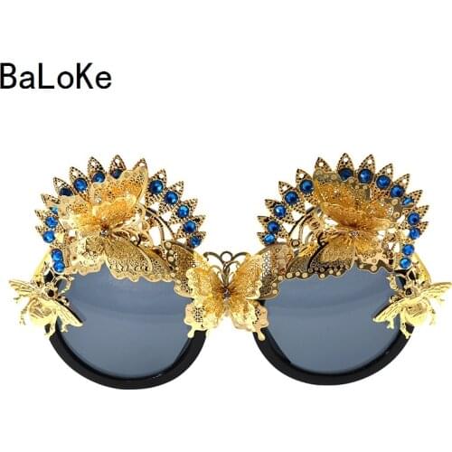 New Brand Baroque Flower Cat Eye Sunglasses Fashion Women Sun Beach Crystals Rhinestones Outdoor Black Sunglasses Gift