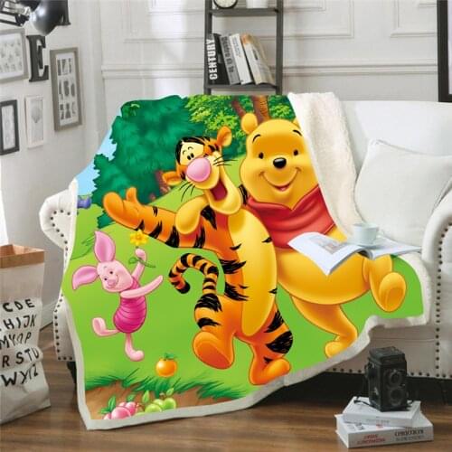 Cartoon Winnie Bear 3D Print Sherpa Blanket Sofa Couch Quilt Cover Travel Bedding Outlet Velvet Plush Throw Fleece Blanket