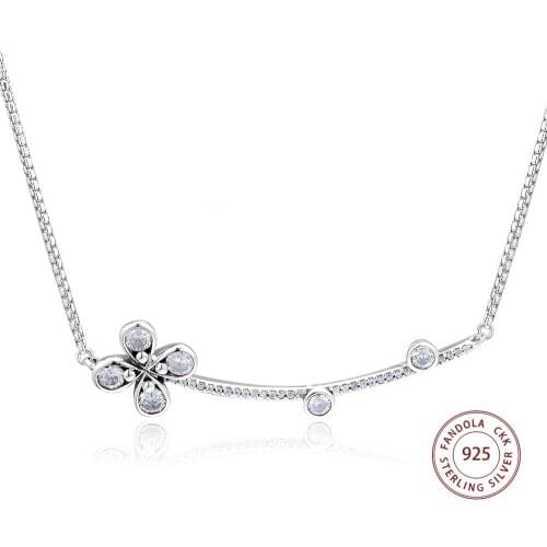 Authentic 925 Sterling Silver Four-Petal Flower Necklace Link Chain Pendant Necklaces for Women Fashion Jewelry Gift collares