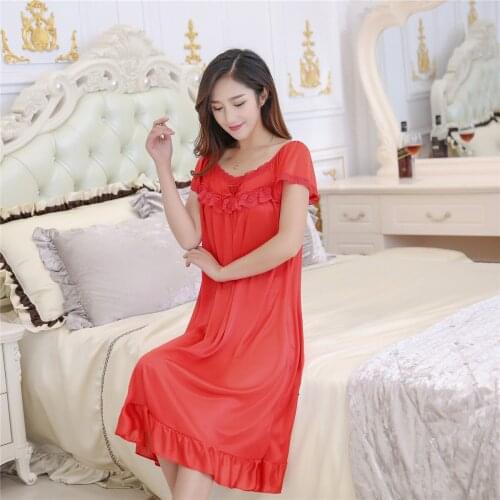 Sexy Plus Size Sleepwear Polyester Round Neck Bow Knee-Length Womens Nightgown Sleepwear Women Nightwear Sleepshirts Nighty