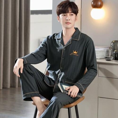Men Pajama Sets Pure Cotton Long Plus Size Pajamas Mens Home Cloths Cardigan Suit Korean Sleepwear Winter 3xl Luxury Pajamas