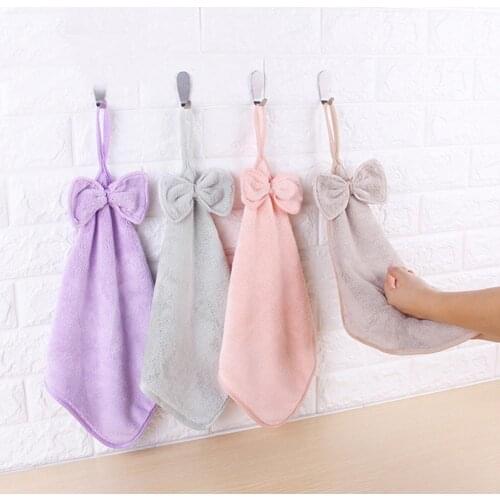Bowknot Hand Towel Lanyard Design Wipe Towel Microfiber Quick Dry Fadeless Delicate Washing Kitchen Towel Durable Fluffy Towel