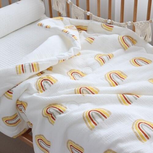 Rainbow Muslin Baby Bed Blanket Cotton Gauze Kids Bedding Quilt Summer Air Conditioner Quilts Bedspread Throw Blankets Plaid