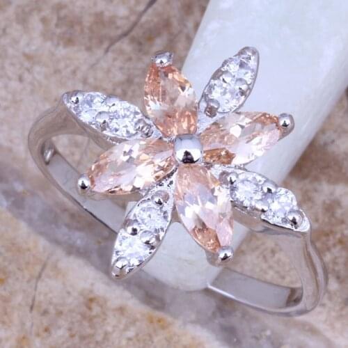 Glamorous Brown Morganite Silver Plated Ring Size 6 / 7 / 8 / 9 R0158