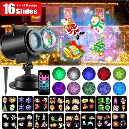 Christmas LED Projector Lights 16 Slides Ocean Wave Garden Laser Projector Lamp Snowflake Laser Light For Party Wedding Outdoor