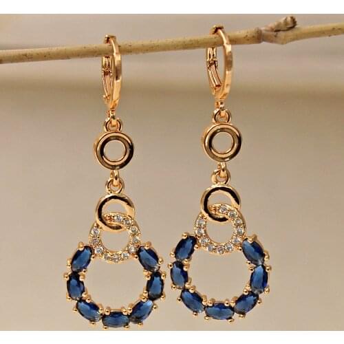 New Fashion Waterdrop earrings Drop Earrings for Womens earrings Gold Filled blue stone zircon Earrings Wedding Jewelry