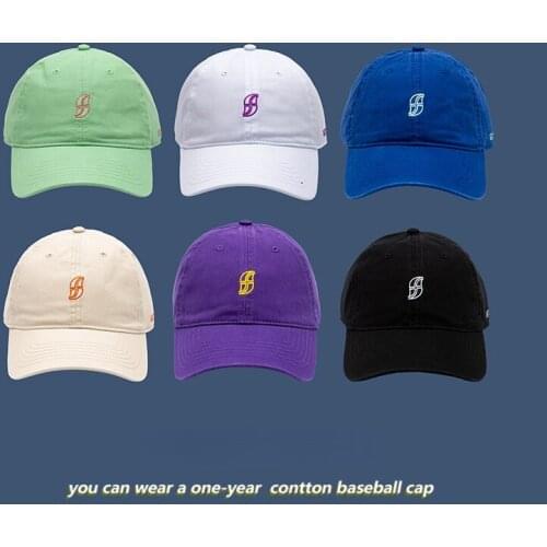 Hat Mens Korean Baseball Cap Embroidered Hip Hop Cap Pure Cotton Soft Top Simple Peaked Cap Spring and Summer Sunshade Thin Hat