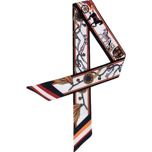 Silk Skinny Scarf Women 2020 Fashionable Hair Scarfs Tie Lady Ribbons Collar Neck Bag Strap Scarves Print Brand