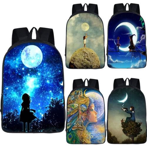 Fantasy Moon Girls print schoolbag For Girls student bookbag Cartoon Moon Backpacks Women travel backpack Teenagers School Bags