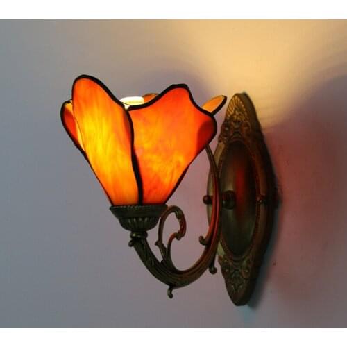 Mediterranean Stained Glass Wall Lamp Modern Bedside Bedroom Tiffany Vintage Lighting Indoor Wall Sconce Mirror Light Fixtures