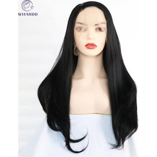 Wmandd 22 Inches Synthetic Lace Front Wigs Lone Natural Wave Black Side Part Straight Wigs With Natural Hairline For Womenor
