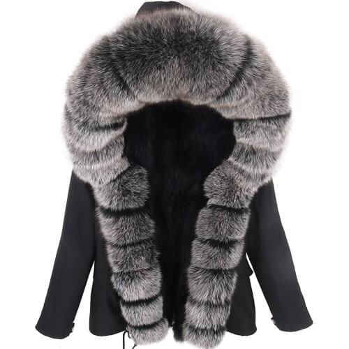 Female Short Parka Waterproof Real Fur Collar Big Natural Raccoon Fur Collar Outwear Warm Raccoon lining with placket Women