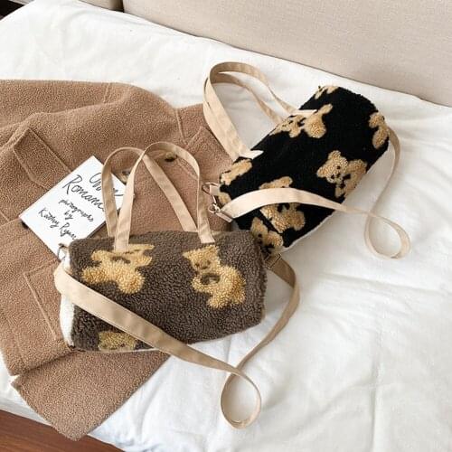 Womens Bag Bear Printing Fashion Design Plush Shoulder Crossbody Bags for Women Casual Ladies Large Capacity Pillow Handbags