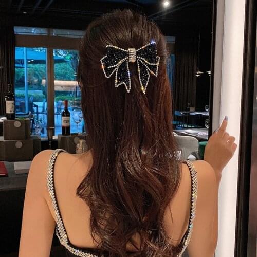 AWAYTR Crystal Big Bow Hair Clips For Women Girls Hair Accessories Rhinestone Hairpins Plastic Hairgirps Retro Barrette Headwear