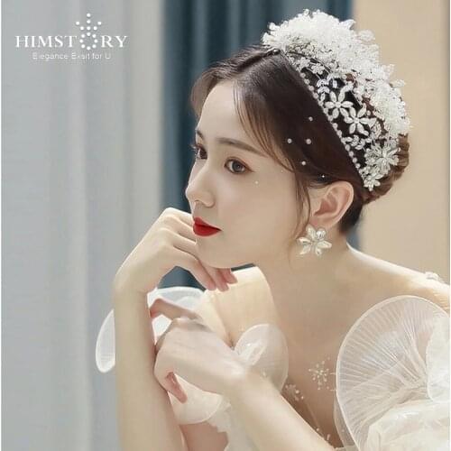 HIMSTORY Korean Cute Handmade Crystal Hairwear Brides Princess Tiaras Headbands Wedding Hair Barrette Prom Party Head Jewelries