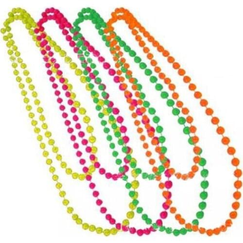 Lady Women Neon Bead Necklace Bracelet Beads Carnival Festival Party Fancy Dress Costume Outfit Accessories Set