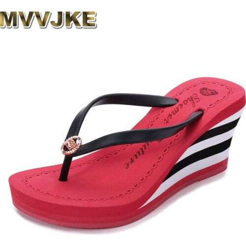 MVVJKE new2020 summer shoes woman beautifully flip flops high heel babouches beach shoes zapatos mujer