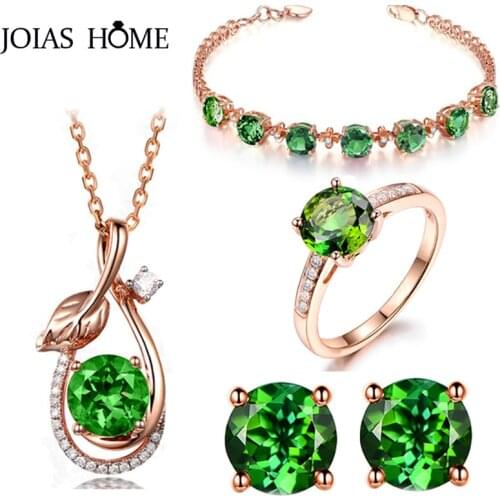 Joiashome Classic 925 Sterling Silver Jewelry Sets For Women Emerald Earrings Rings Necklace Bracelets Wedding Gift Wholesale