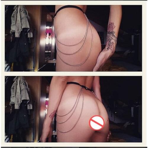 Sex Toys Bikini Black Leather Chain Belt Tassel Body Chain Skirt for Women Nightclub BDSM Bondage Adjustable Metal Belly Chain