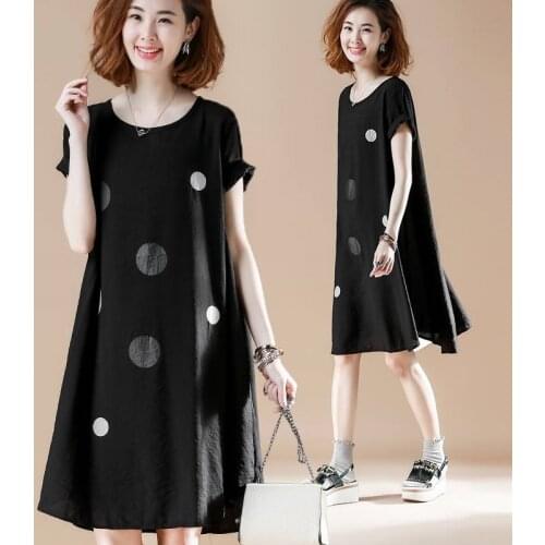 Summer Dress Loose Women Short-Sleeved Vestidos Polka Dot Dresses Outdoor Casual Shopping Elegant Party Outfit Robes Femme