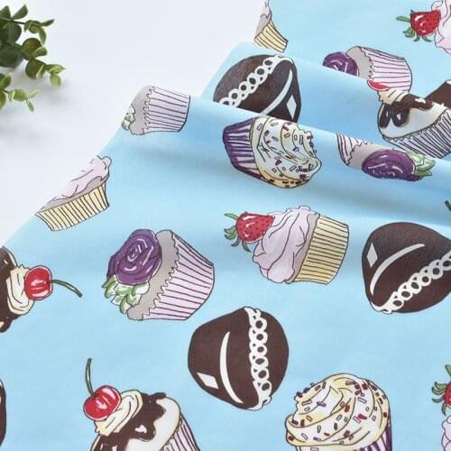 1meter Cartoon Muffin Cake Dessert printing fabric for Childrens skirt dress DIY Summer clothes bag handwork fabric art XMT