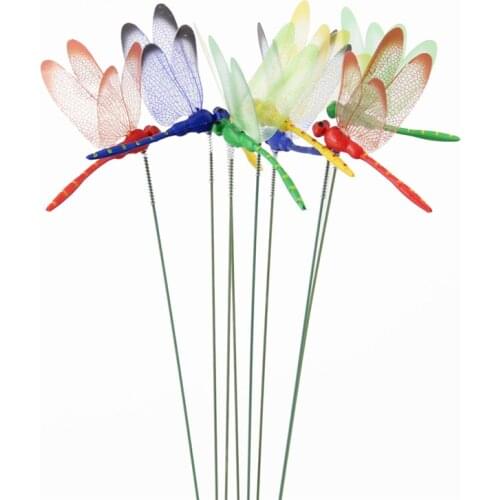 10PCS/Pack Artificial 3D Dragonfly Butterflies Garden Decoration Outdoor Simulation Dragonfly Stakes Yard Plant Lawn Decor Stick