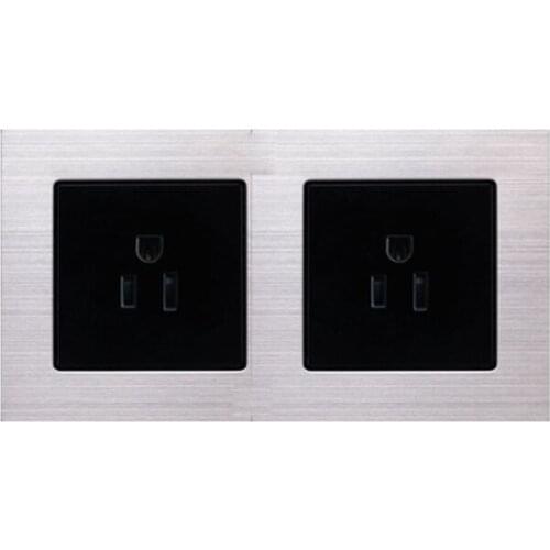 2 Gang Brushed Stainless Steel US Socket 15A Three-hole Panel Wall US Power Socket 172*86mm