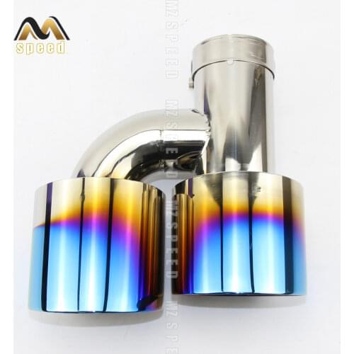 1PCS Car Accessories 304 stainless steel blue and bright H-type double outlet straight edge exhaust pipe tailpipe