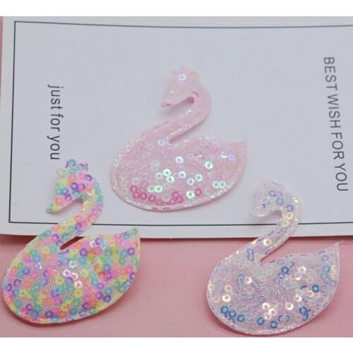 Free shipping 20PCS/lot 5*8.9cm Shiny swan Padded Applique Crafts for girls Hair Accessories Decoration