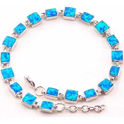 Free Shipping Blue Fire Opal 925 Sterling Silver Bracelet 7.5"+0.5" P88