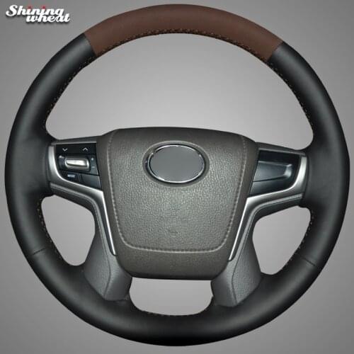 Shining wheat Black Genuine Brown Suede Car Steering Wheel Cover for Toyota Land Cruiser 2016