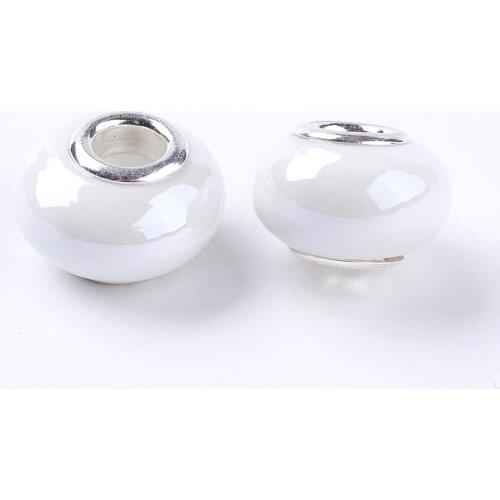 10 pcs Handmade Porcelain Ceramic Spacer Beads Rondelle Brass Double Cores Hole: 5mm Beads for DIY European Charm Bracelets