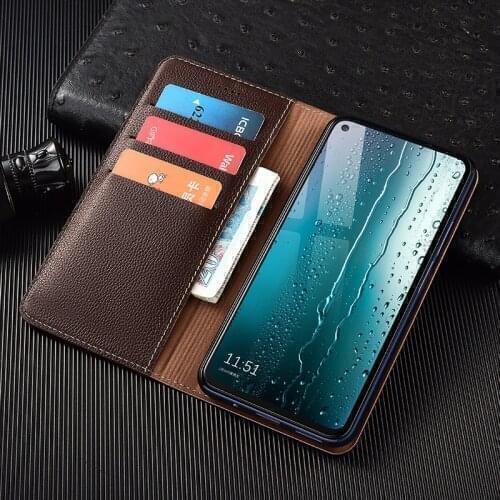 Litchi Texture Genuine Leather Wallet Magnetic Flip Cover For Samsung Galaxy A12 A32 A42 A52 A72 A02S A21S 4G 5G Case