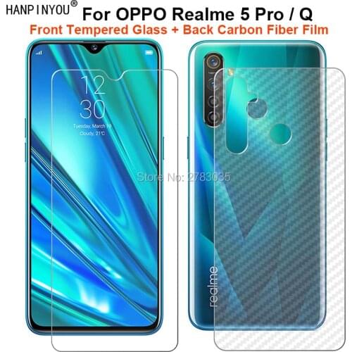 For OPPO Realme 5 Pro / Q 6.3" 1 Set = Soft Back Carbon Fiber Film + Ultra Thin Premium Tempered Glass Front Screen Protector