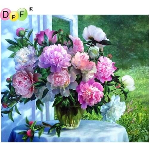 DPF The vase on the table square home decor wall painting diamond embroidery diamond painting cross stitch crafts diamond mosaic