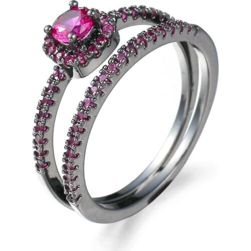 Elegant Fashion Black Zirconia CZ Ring gules Jewellery Filled Jewelry Party Engagement Wedding bridal sets Rings men and women