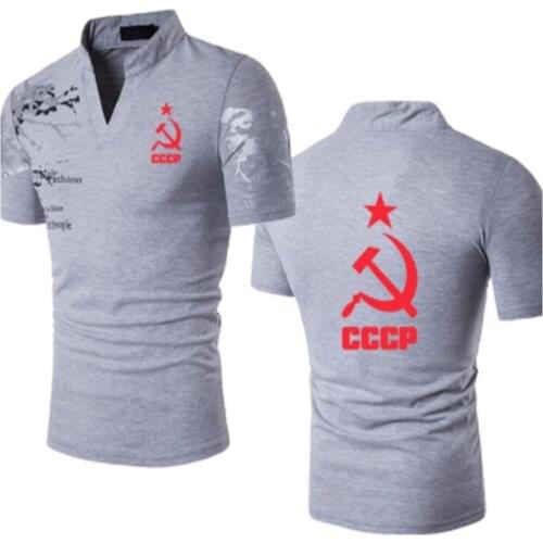Summer Stand-up collar Printed Mens T-Shirt cccp car logo cotton Casual high quality tees short sleeve Harajuku Tees
