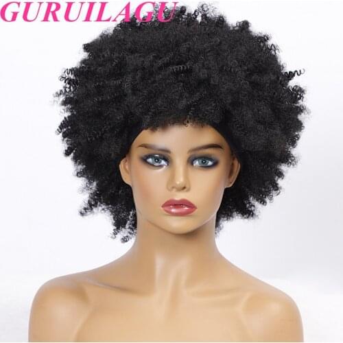 GURUILAGU Kinky Curly Wigs For Black Women Short Headband Wig High Temperature Fiber Synthetic Wigs Natural Looking Cosplay Wig