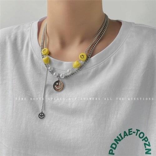 HANGZHI 2021 New Korean hip-hop port style heart-shaped titanium steel necklace simple cold face double-layer necklace