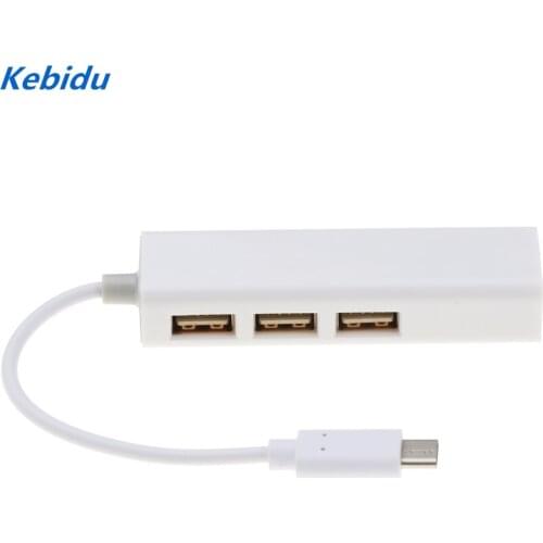 Kebidu Type C to USB3 Ports HUB to Ethernet LAN RJ45 Cable Adapter Network Card USB 3.1 PK 2.0 Data Transfer Adapter for Macbook