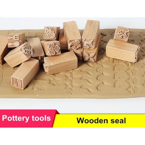 Ceramic Art Solid Wood Texture Seal Cartoon Pattern Moon Cake Printing DIY Creative Tools Clay Sculpture Printing Engraving