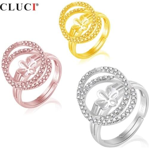 CLUCI 925 sterling silver Big Adjustable Ring Mounting High Quality Ring Bridal Engagement Ring for Women Pearl Jewelry SR2115SB